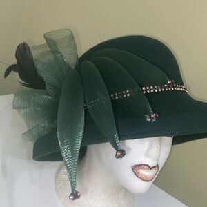 Beautiful Dark Green Wool Dress/Church Hat